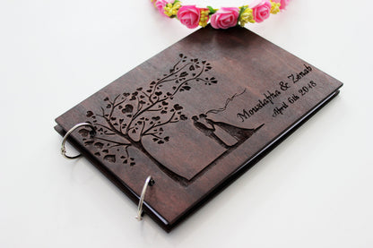Personalized Wood Wedding Guest Book, Rustic Custom Reception Book
