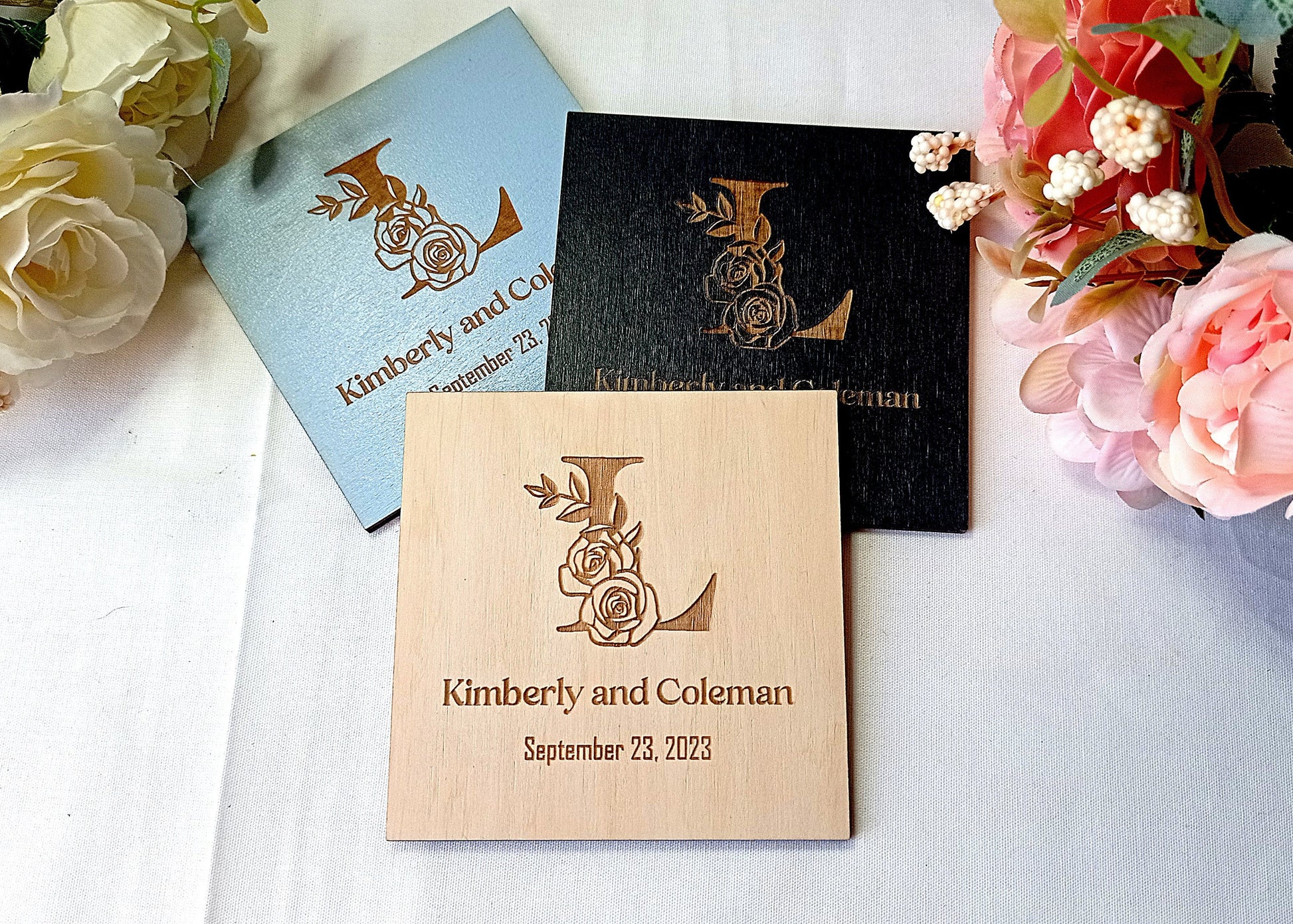 Personalized Wooden Wedding Coasters, Rustic Favors in Bulk