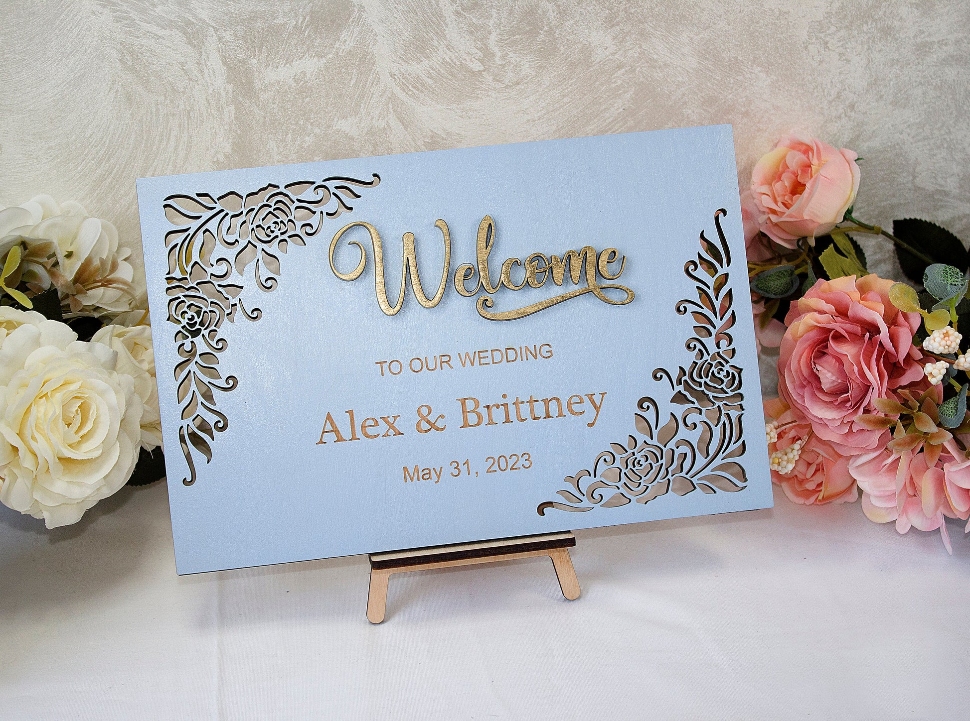 3D Wooden Wedding Welcome Sign, Personalized Name Decor