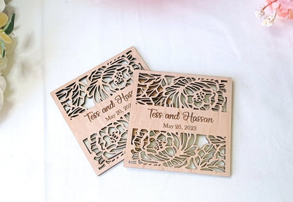 Personalized Wedding Coasters, Engraved Wooden Favors, Rustic Decor