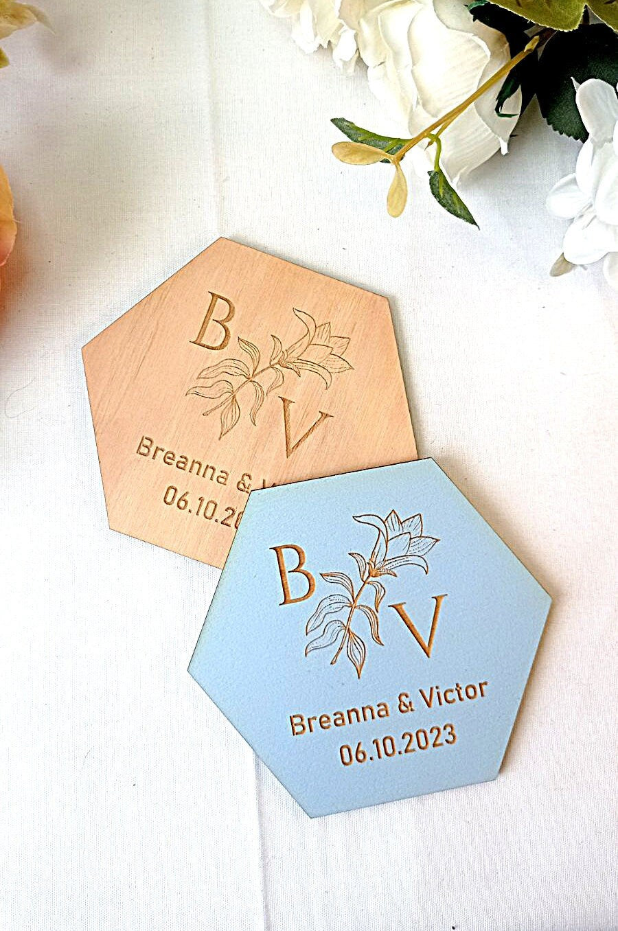 Personalized Wooden Wedding Coasters, Rustic Favors in Bulk