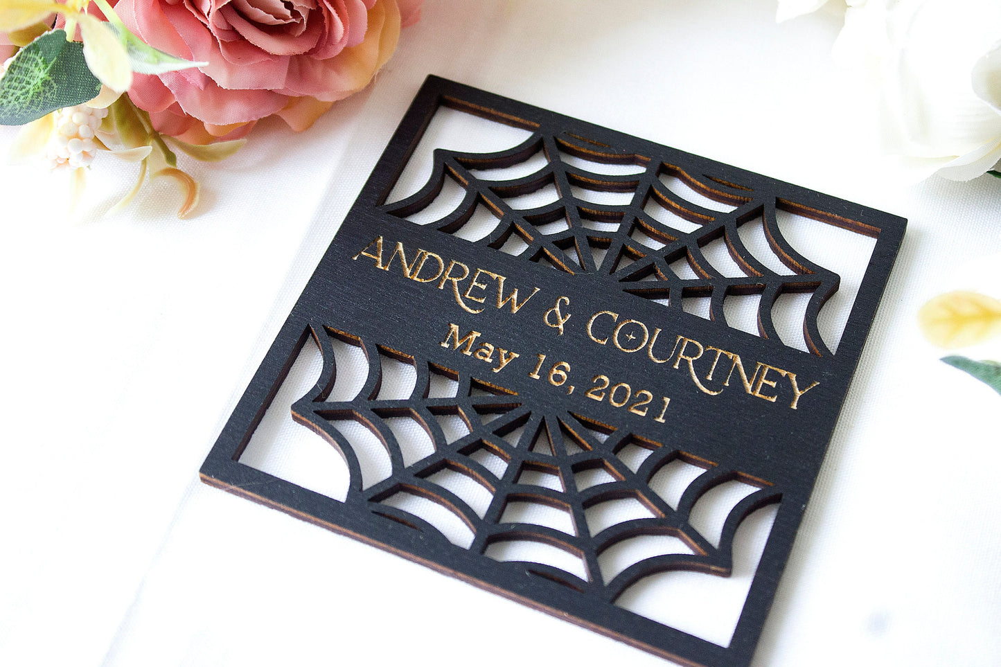 Black Wedding Favors Coaster, Halloween Coaster Favors for Guests in Bulk, Gothic Wedding Decor, Guests Gift