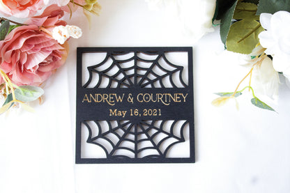 Black Wedding Favors Coaster, Halloween Coaster Favors for Guests in Bulk, Gothic Wedding Decor, Guests Gift