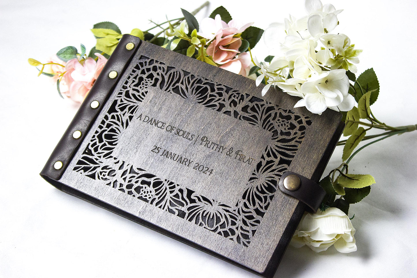 Custom Engraved Photo Album, Personalized Scrapbook, Birthday Gift, Wooden Wedding Photo Album, Anniversary Couple Gift