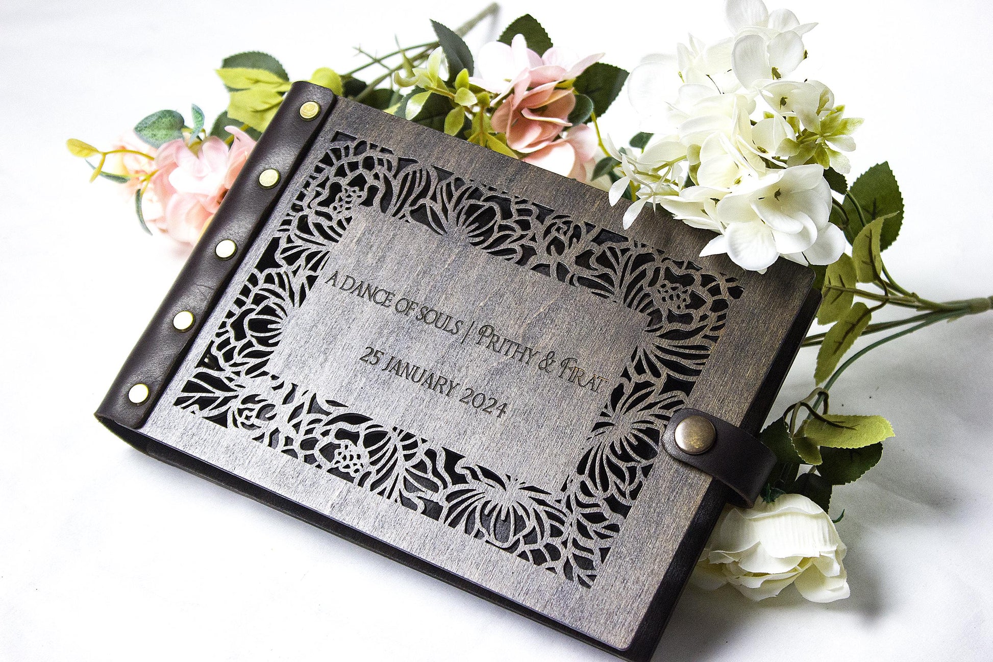 Custom Engraved Photo Album, Personalized Scrapbook, Birthday Gift, Wooden Wedding Photo Album, Anniversary Couple Gift