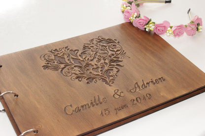 Personalized Wood Wedding Guest Book, Rustic Custom Reception Book