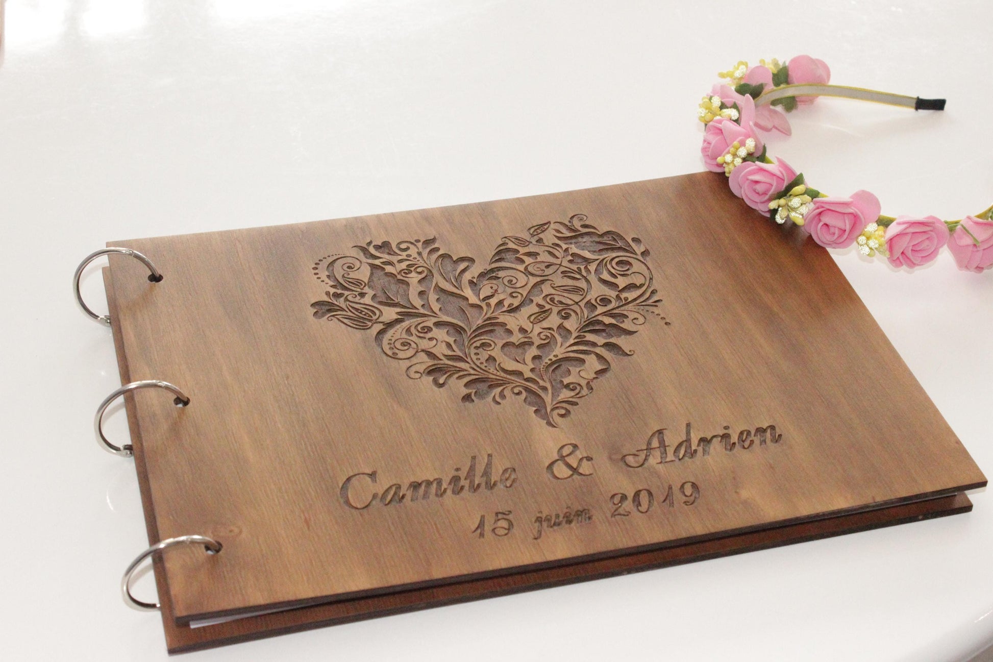 Personalized Wood Wedding Guest Book, Rustic Custom Reception Book