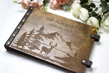 Personalized Wooden Photo Album, Our Adventure Book, Wedding Scrapbook Gift for Couple, Travel Memory Album