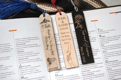 Wedding Bookmark Favors, Personalized Bookmark Favor Gift, Wooden Place Cards, Bridal Shower Keepsakes, Gift for Guest