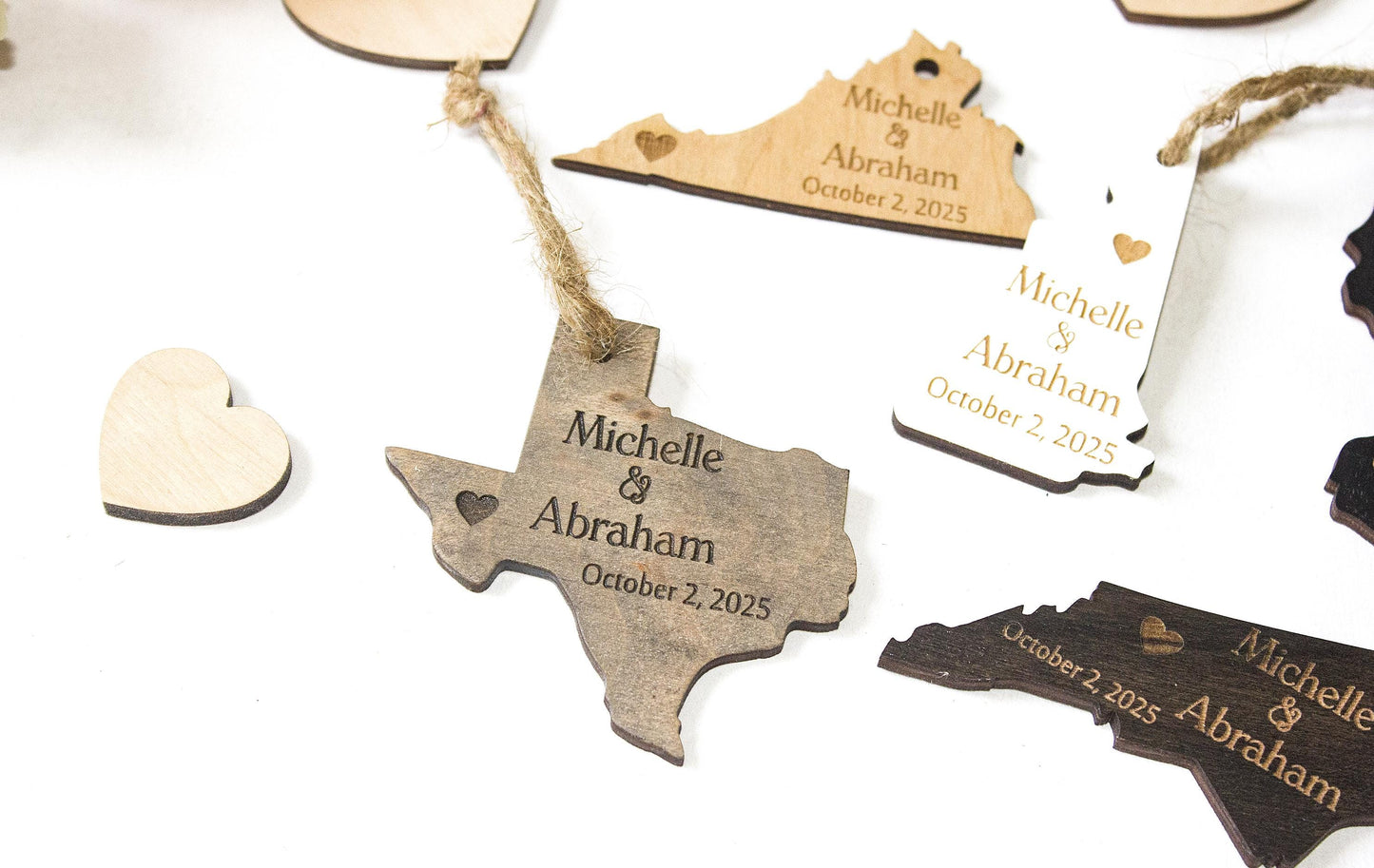 Personalized Wooden State Ornament: Rustic Wedding Favor, USA Keepsake