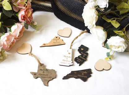 Personalized Wooden State Ornament: Rustic Wedding Favor, USA Keepsake