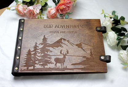 Personalized Wood Photo Album, Engraved Wedding Scrapbook, Custom Anniversary Gift
