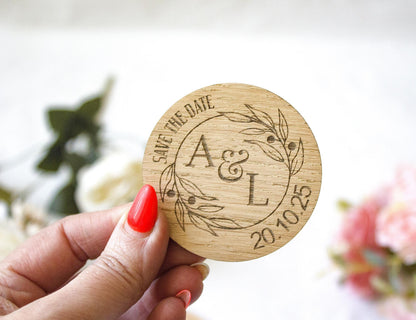 Botanical Wooden Save the Date Magnets: Personalized Wedding