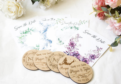 Botanical Wooden Save the Date Magnet: Mountain Wedding Favor
