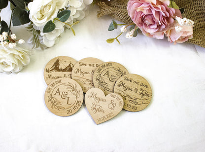 Botanical Wooden Save the Date Magnet: Mountain Wedding Favor