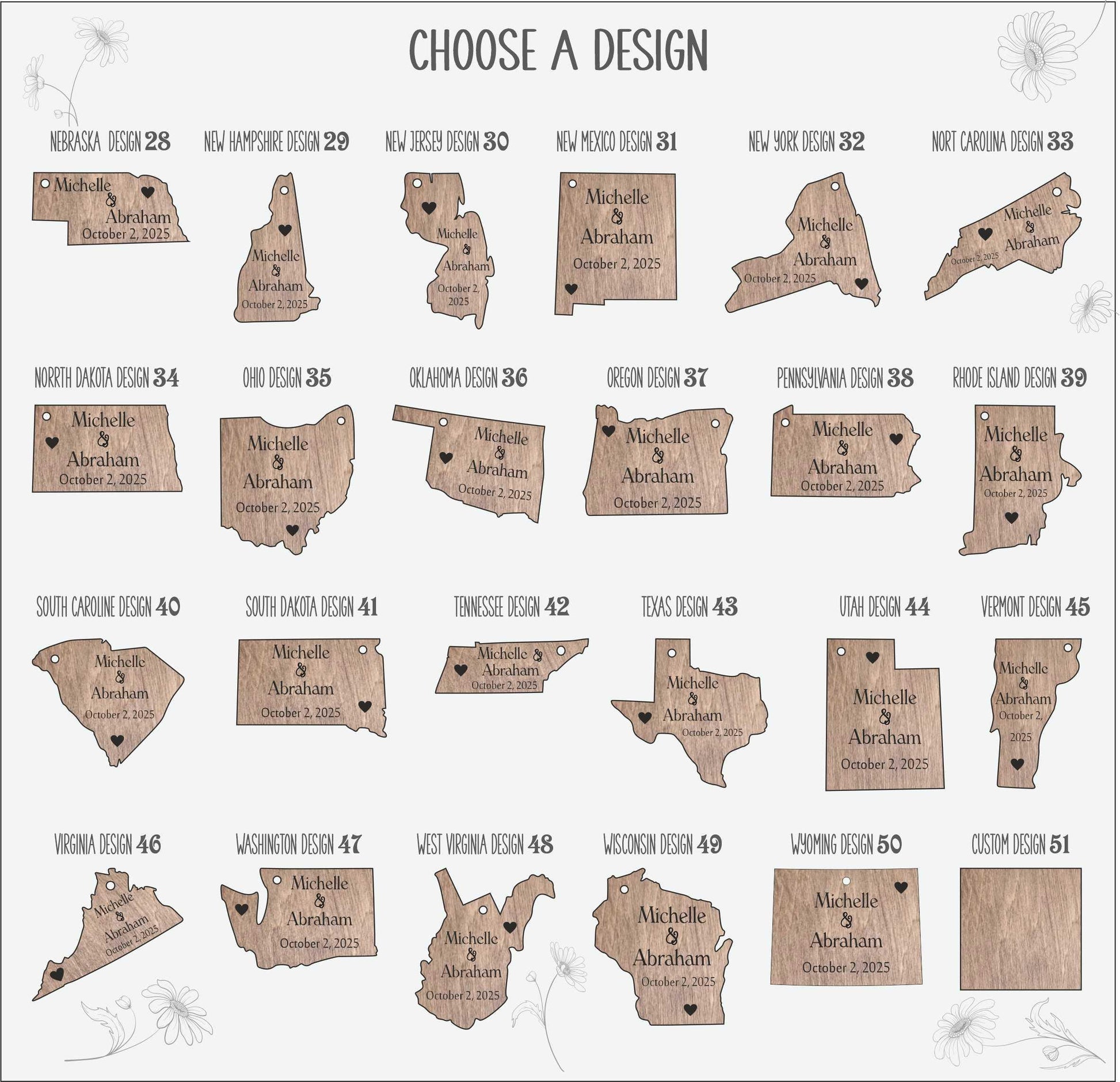 Personalized Wooden State Ornament: Rustic Wedding Favor, USA Keepsake