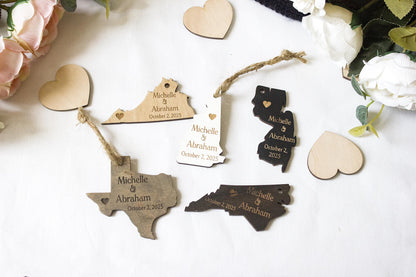 Personalized Wooden State Ornament: Rustic Wedding Favor, USA Keepsake
