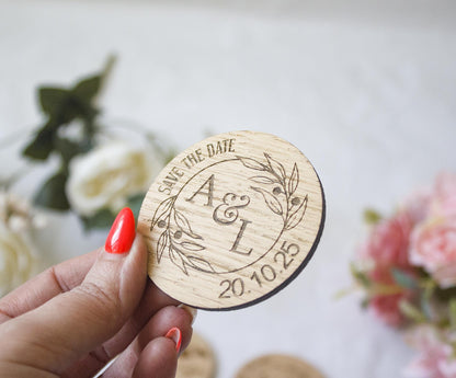 Botanical Wooden Save the Date Magnets: Personalized Wedding