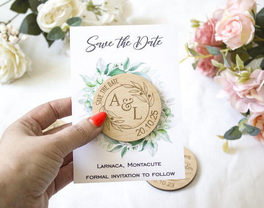 Botanical Wooden Save the Date Magnets: Personalized Wedding