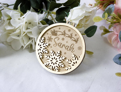 Personalized Christmas Baubles, Wooden Tree Ornament, Custom Xmas tree Decor, Wood Laser Cut Name Bauble, Christmas Tree Name Ornament