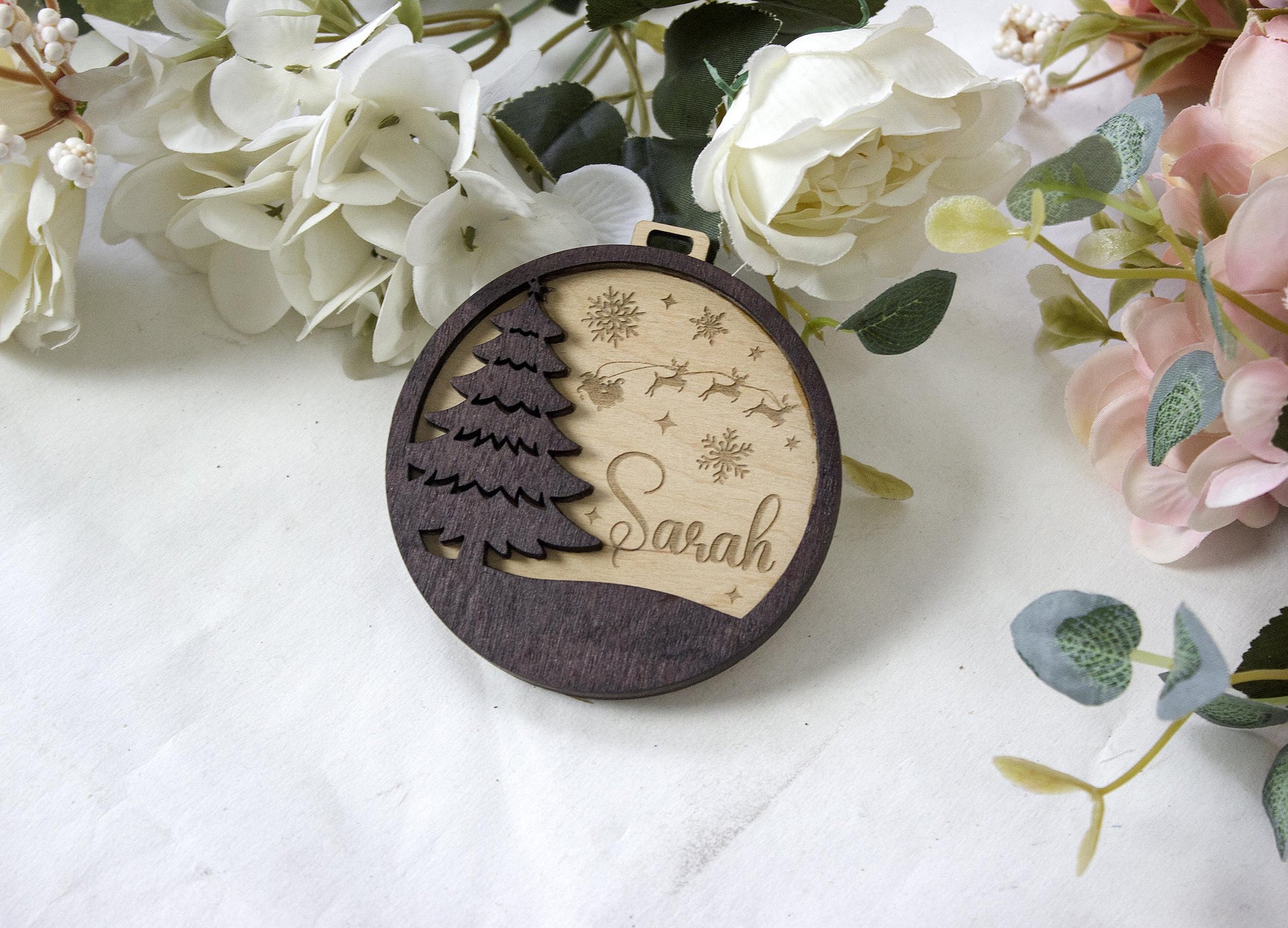Wooden Tree Ornament, Personalized Christmas Baubles, Custom Xmas tree Decor, Wood Laser Cut Name Bauble, Christmas Tree Name Ornament