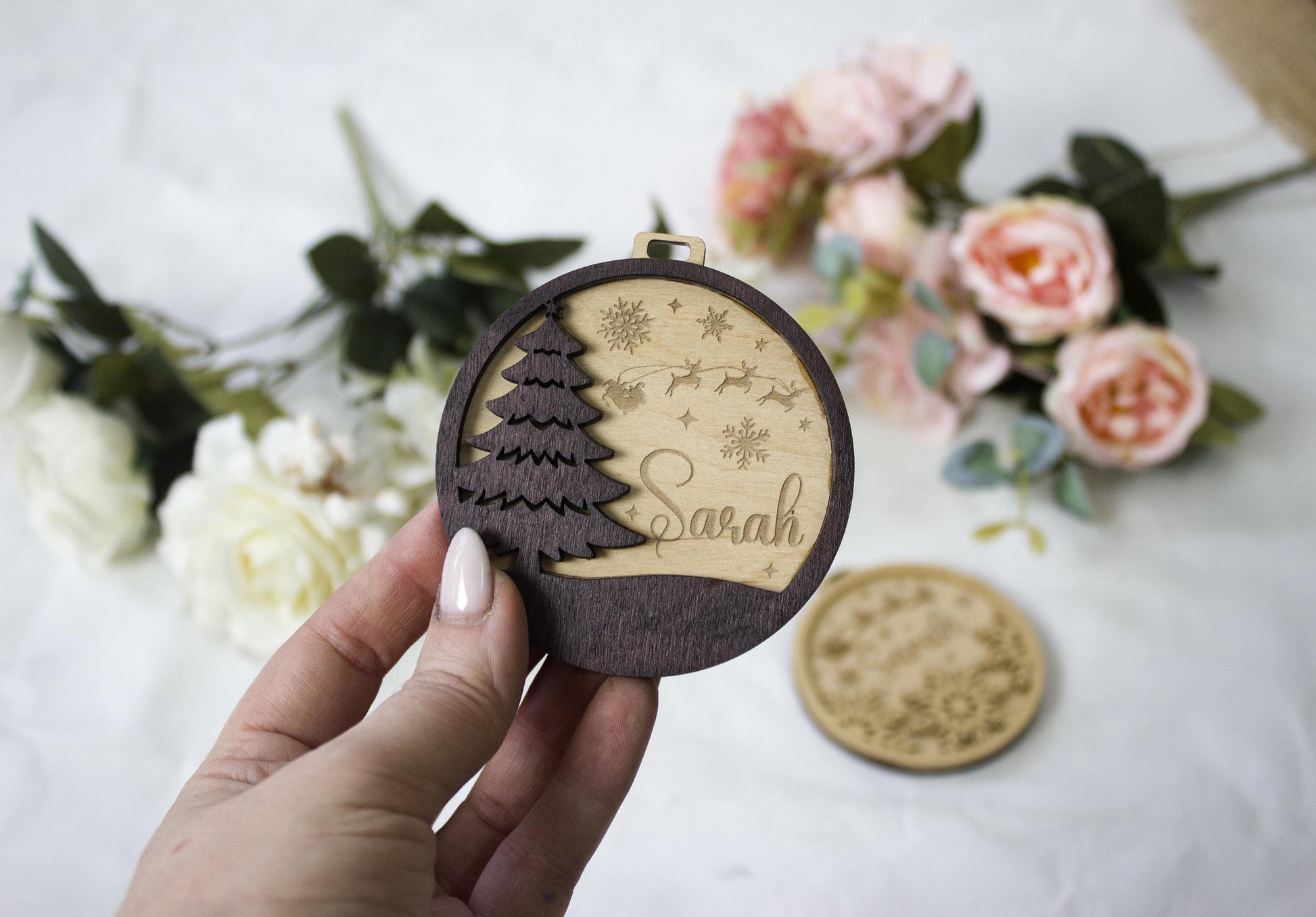 Wood Christmas Tree Name Ornament, Personalized Baubles, Xmas Decor