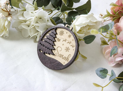 Wood Christmas Tree Name Ornament, Personalized Baubles, Xmas Decor