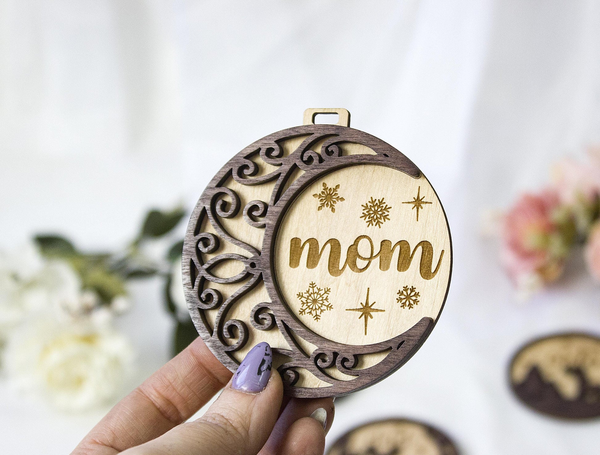 Wooden Tree Ornament, Personalized Christmas Baubles, Custom Xmas tree Decor, Wood Laser Cut Name Bauble, Christmas Tree Name Ornament