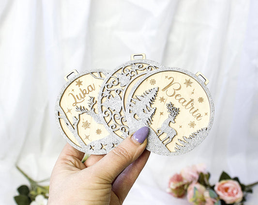 Personalized Christmas Baubles, Wooden Tree Ornament, Custom Xmas tree Decor, Wood Laser Cut Name Bauble, Christmas Tree Name Ornament