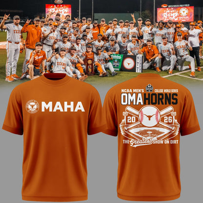 1.Texas Longhorns 2026 NCAA Baseball Men's College World Series Omahorns Organe T-Shirt