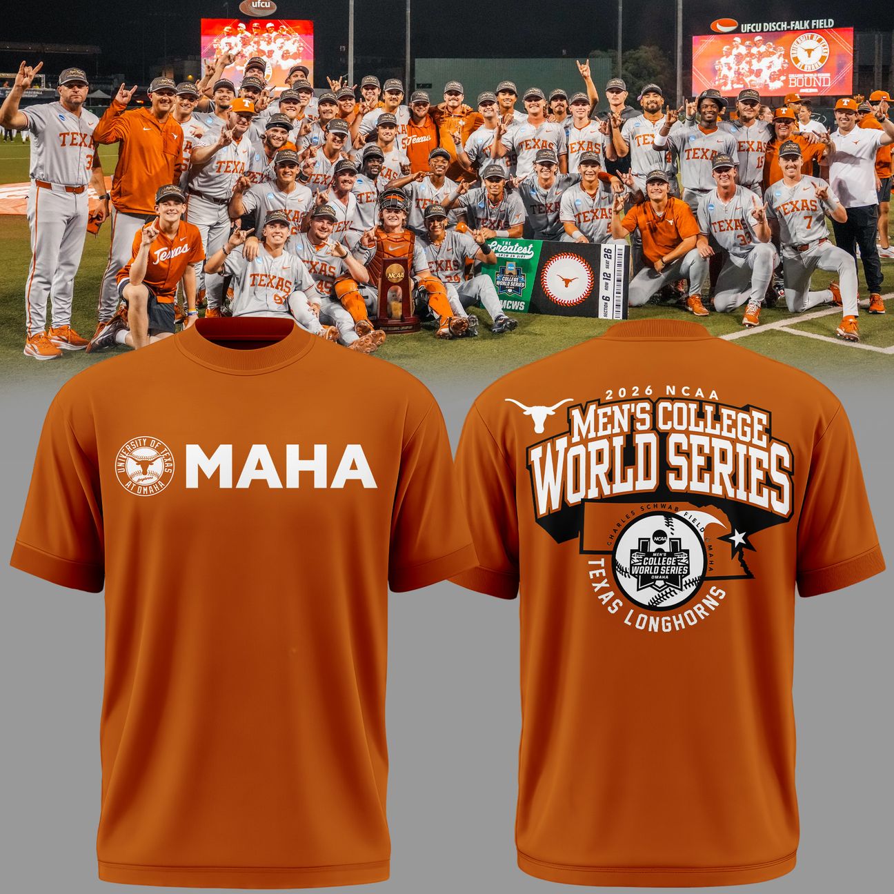 2.Texas Longhorns 2026 NCAA Baseball Men's College World Series Omahorns Organe T-Shirt