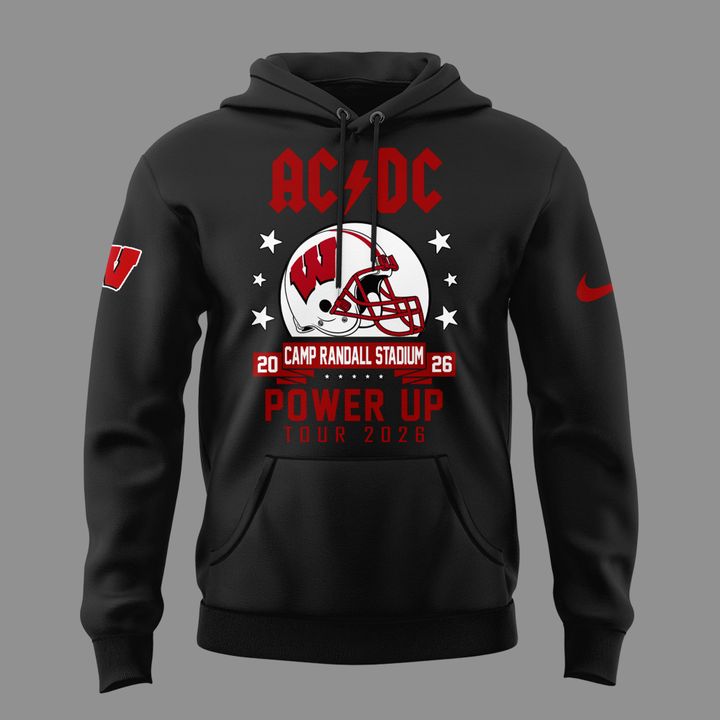 Perfect 2026 Power Up Tour AC/DC x Wisconsin Badgers Football Hoodie
