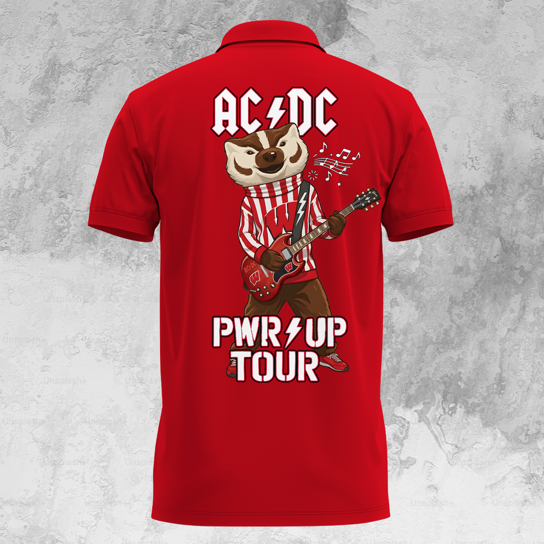 02.34. Exclusive Polo AC/DC x Wisconsin Badgers Football - Power Up Tour 2026 Polo Shirt