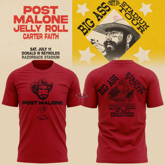 Post Malone x Arkansas Razorbacks - Limited Edition Big Ass Stadium Tour At Razorback Stadium Shirt 1