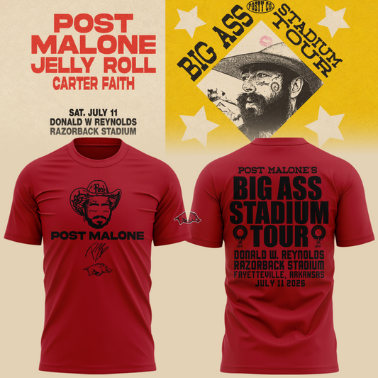 Post Malone x Arkansas Razorbacks - Limited Edition Big Ass Stadium Tour At Razorback Stadium Shirt 2