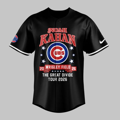 Black Jersey Noah Kahan x Chicago Cubs - Wrigley Field Event Jersey - The Great Divide Tour 2026 Baseball Jersey