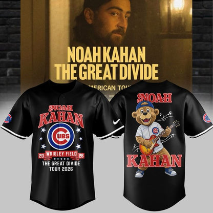 Black Jersey Noah Kahan x Chicago Cubs - Wrigley Field Event Jersey - The Great Divide Tour 2026 Baseball Jersey