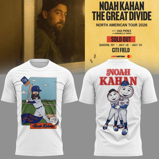 27. Limited 2026 White Shirt Noah Kahan x New York Mets - The Great Divide Tour 2026 T-Shirt