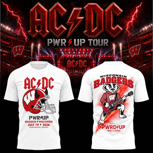 02.08. Special Tshirt AC/DC x Wisconsin Badgers Football - Power Up Tour 2026 T-Shirt