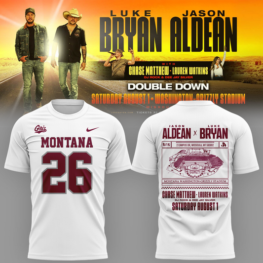 Limited Edition Montana Grizzlies x Jason Aldean And Luke Bryan White Tshirt