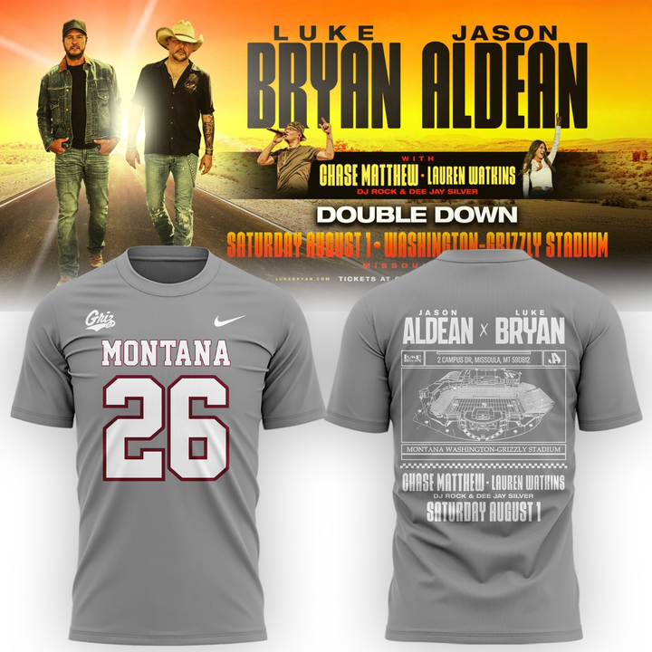 Limited Edition Montana Grizzlies x Jason Aldean And Luke Bryan White Tshirt