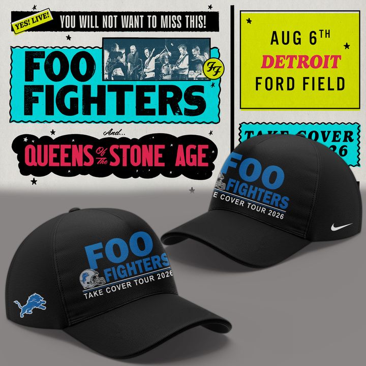 02.06. Black Shirt Foo Fighters x Detroit Lions - TAKE COVER TOUR 2026 T-Shirt