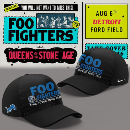 02.06. Black Shirt Foo Fighters x Detroit Lions - TAKE COVER TOUR 2026 T-Shirt