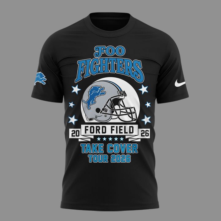 02.06. Black Shirt Foo Fighters x Detroit Lions - TAKE COVER TOUR 2026 T-Shirt
