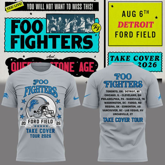 02.20. Special Foo Fighters x Detroit Lions - TAKE COVER TOUR 2026 T-Shirt