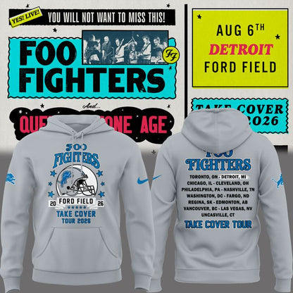 02.40. Special Hoodie Foo Fighters x Detroit Lions - TAKE COVER TOUR 2026 Hoodie