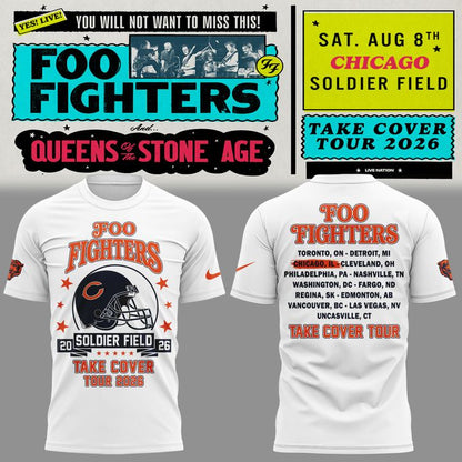 13.06. White Shirt Foo Fighters x Chicago Bears - Take Cover Tour 2026 T-Shirt