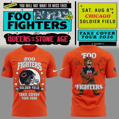 07.10. Orange Shirt Chicago Bears x Foo Fighters - Take Cover Tour 2026 T-Shirt