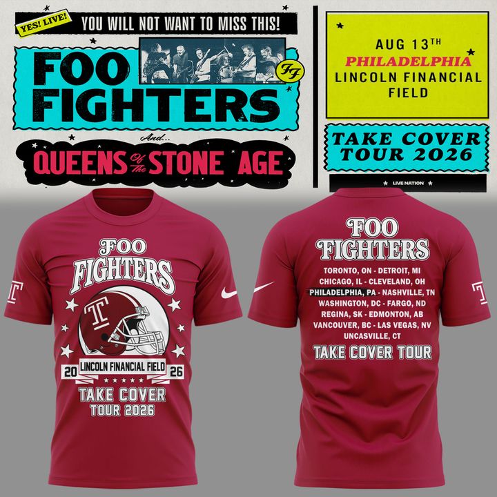 01. Newest Shirt Foo Fighters x Temple Football - Take Cover Tour 2026 T-Shirt