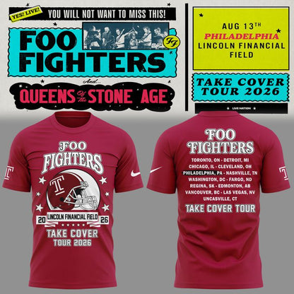 01. Newest Shirt Foo Fighters x Temple Football - Take Cover Tour 2026 T-Shirt